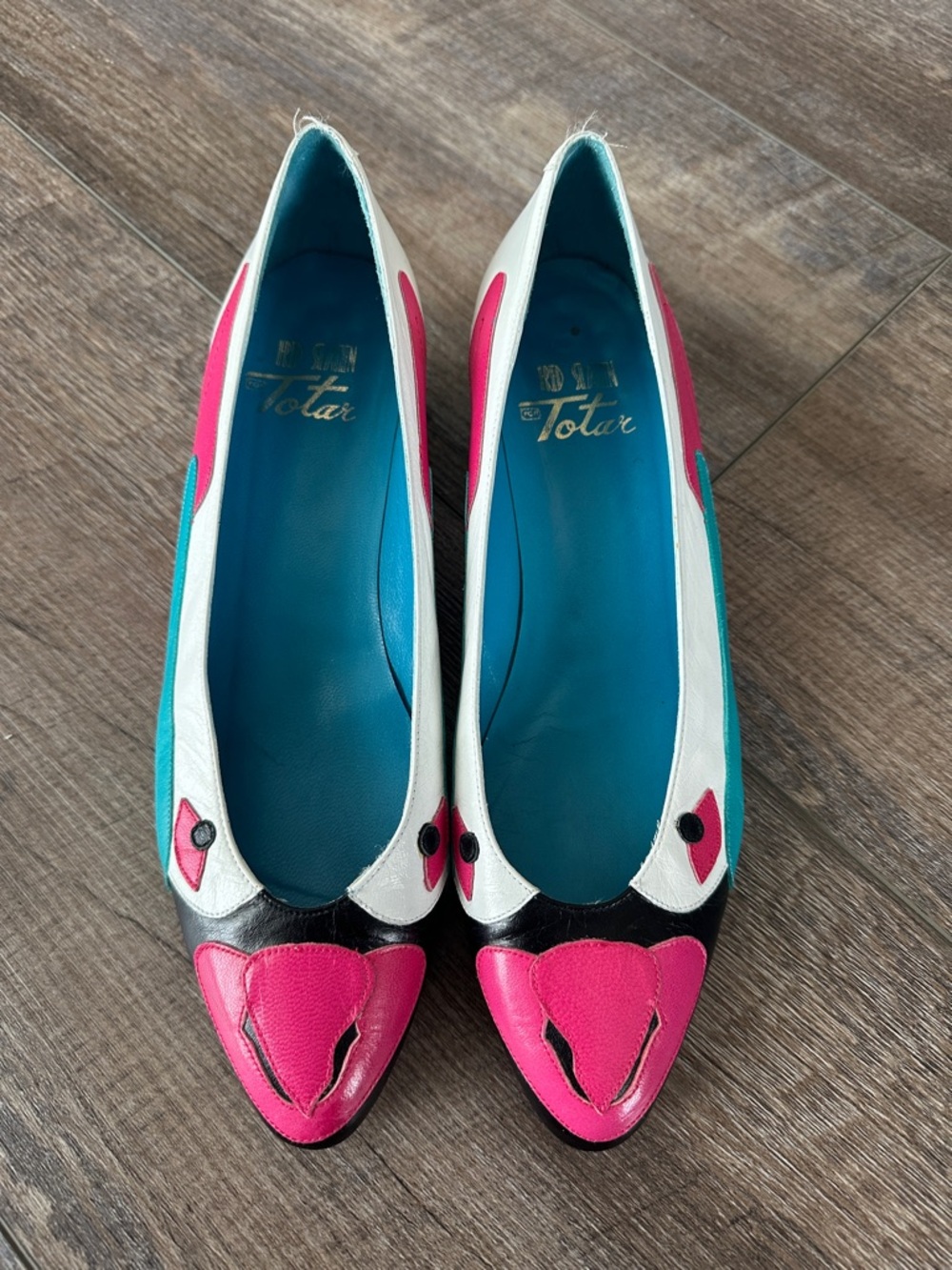 Vintage Pink White Teal Colorblock Leather Flats by Fred Slatten for Totar